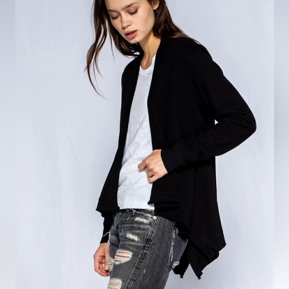 WILT Fly Away Angled Hem Open Front Cotton Cardigan